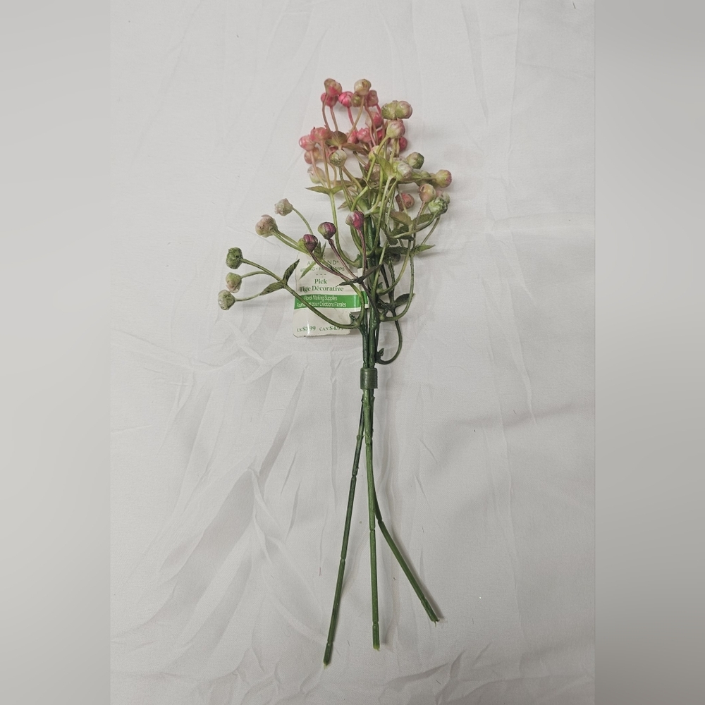 Artificial Pink and Green Berry Spray - Decorative Floral Stem